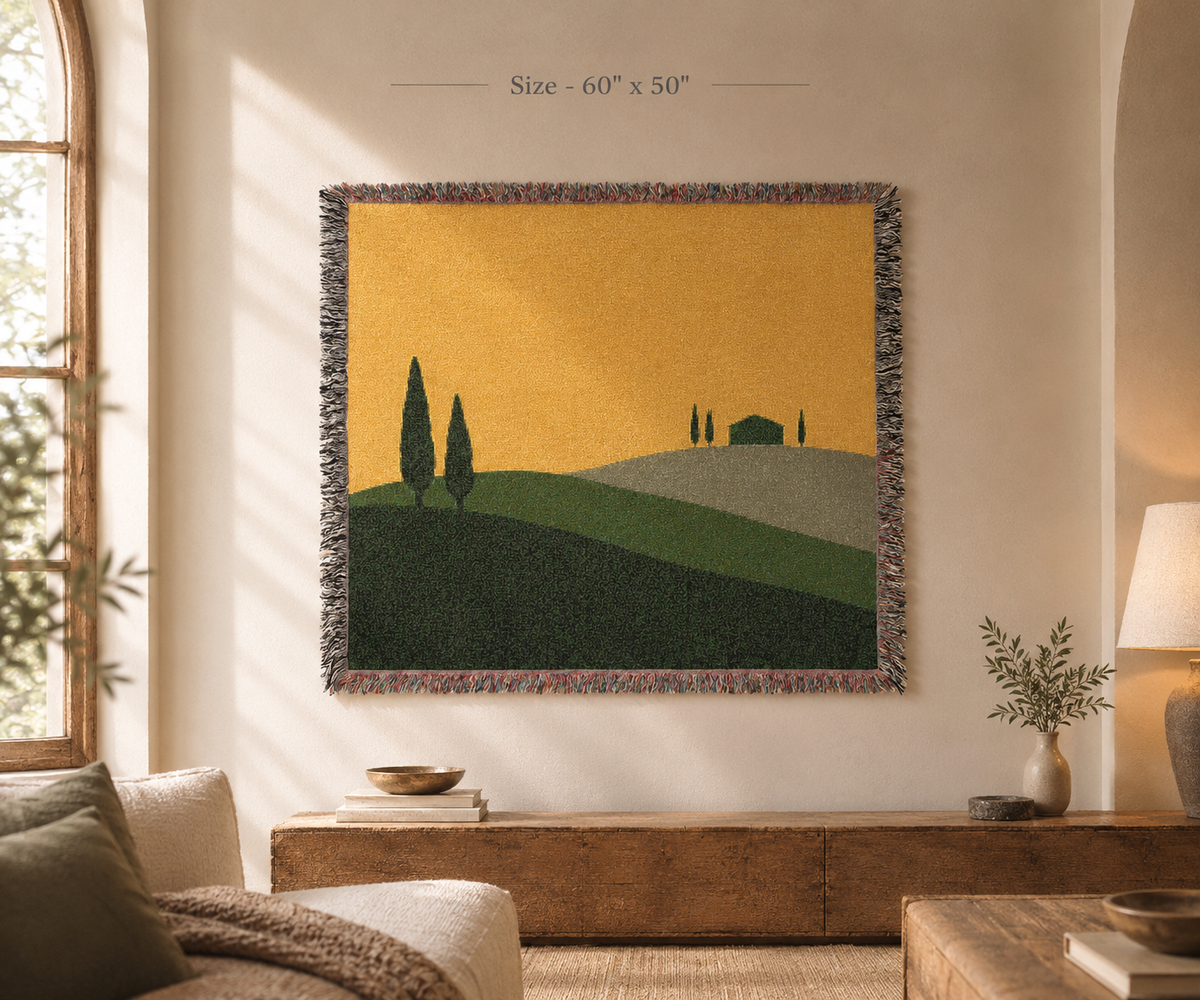Woven Wall Tapestries — Large Tuscan Countryside Wall Hanging Decor & Tapestry Wall Art