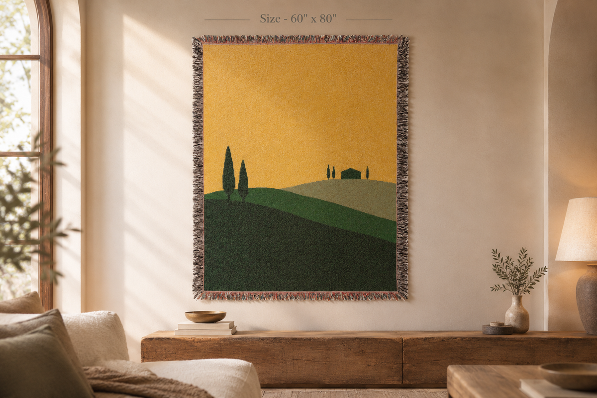 Woven Wall Tapestries — Large Tuscan Countryside Wall Hanging Decor & Tapestry Wall Art